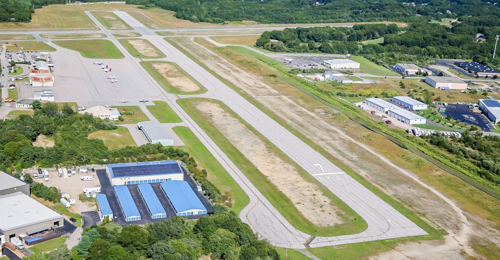Aerial shot showing both runways at Westerly Airport